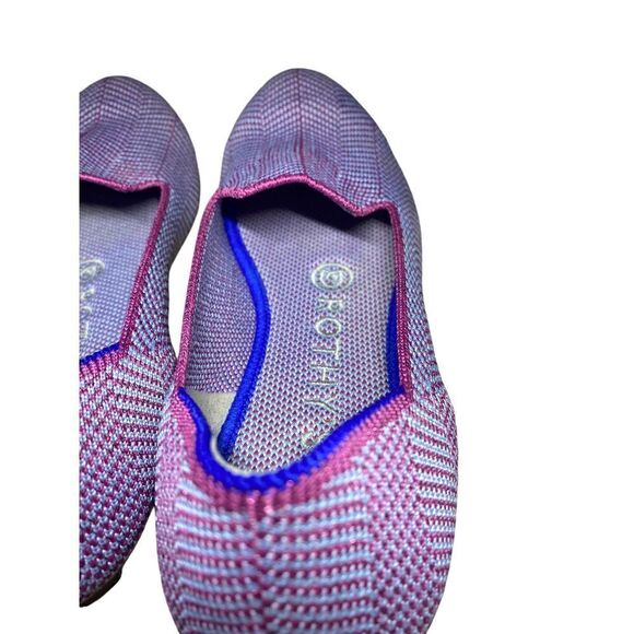 Rothys Pink & Gray Chevron Knit Loafers Slip-On Flats with Blue Trim Size 6 - Picture 4 of 13